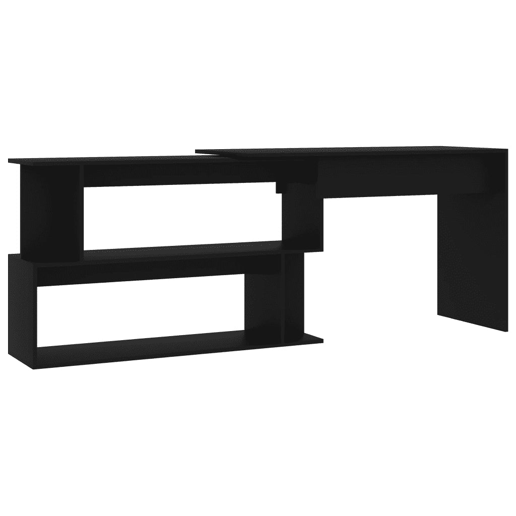 Scrivania ad Angolo Nera 200x50x76 cm in Legno Multistrato 801099