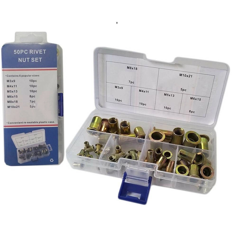 Trade Shop - Set 50 Pz Rivetti Borchie Filettati Per Rivettatrice In Rame M3 M4 M5 M6 M8 M10 -