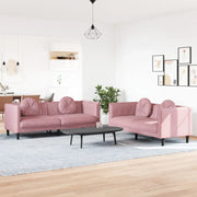 Set di Divani 2 pz con Cuscini Rosa in Velluto