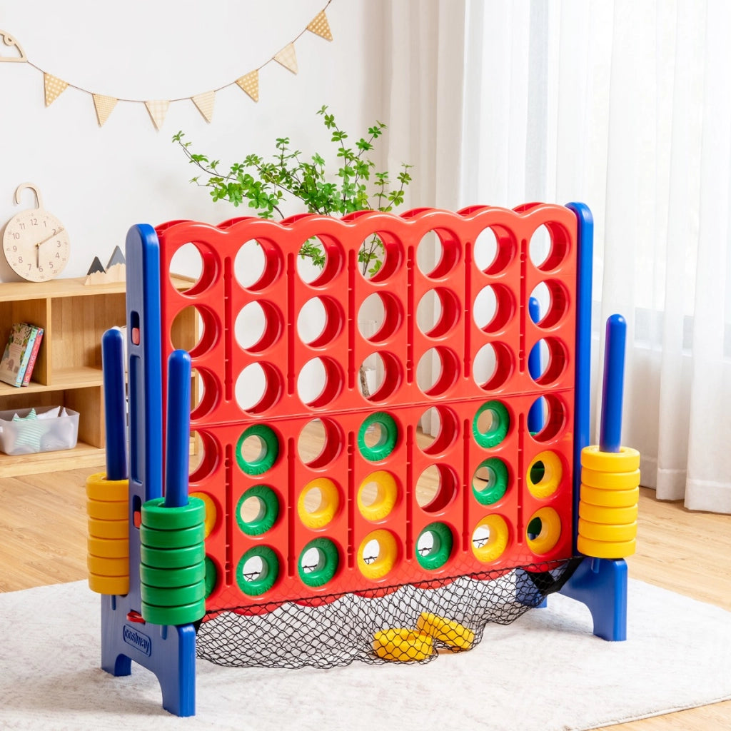 Set forza 4 gigante 119cm con rete per le pedine, Gioco familiare da interno ed esterno per bambini e adulti Blu-Giochi su prato