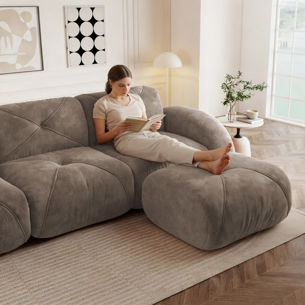 Sof¨¤ modulare a forma di U - Zephmum- 3 posti con 2 pouf, tessuto comodo, antiscivolo, marrone