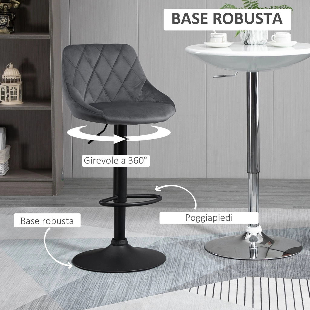 SET 2 SGABELLI DA BAR CON SCHIENALE E ALTEZZA REGOLABILE INDUSTRIAL GRIGIO-NERO