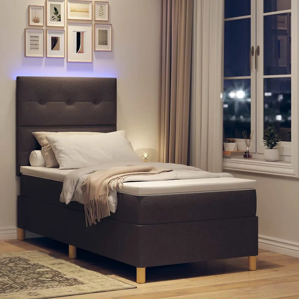 Letto a Sorgente LED Marrone Scuro 80 x 200 cm Tessuto