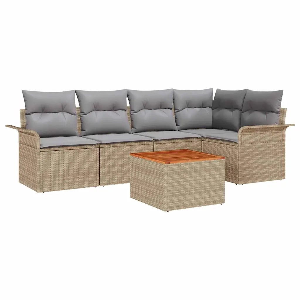 Set Divano da Giardino con cuscino 6 pcs Beige polyrattan
