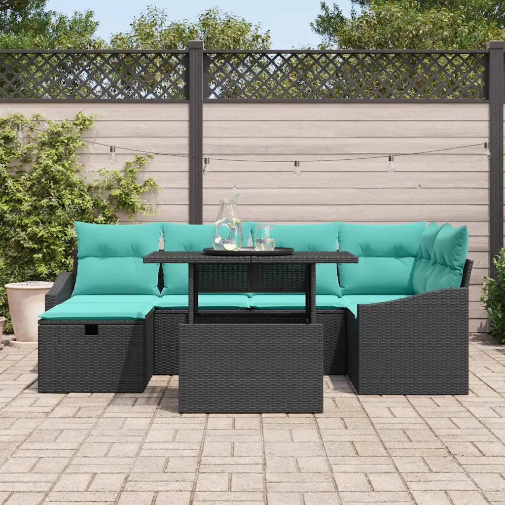 Set Divano da Giardino con cuscino 7 pcs Nero Poly Rattan 3359843
