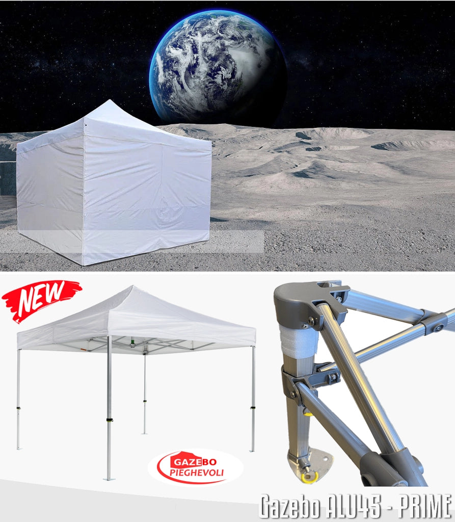 Gazebo 3x3 m nero certificato IGNIFUGO pieghevole alluminio piantone esagonale 45mm portatile estendibile richiudibile estensibile acciaio con laterali per fiere eventi stand chiosco tenda tendone mercato mercatino