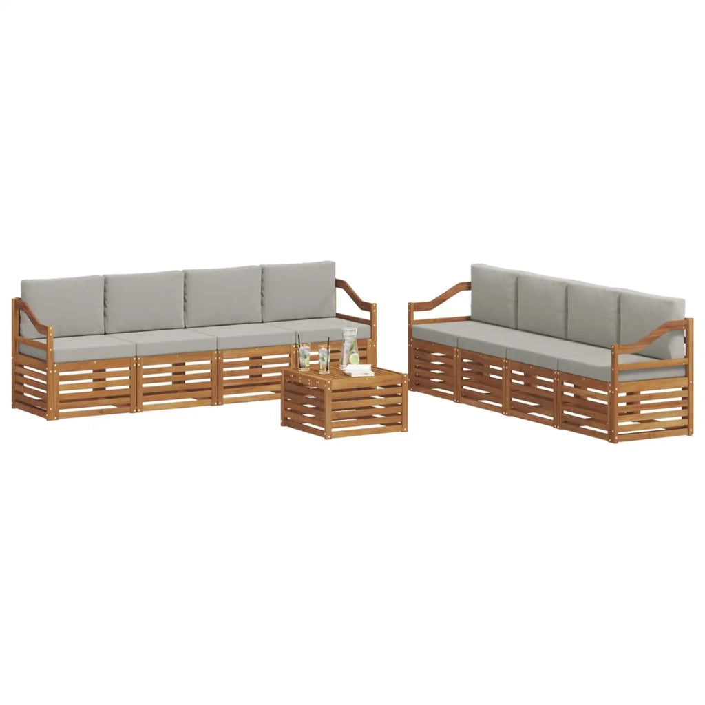 Set divani con cuscino 9 pcs Grigio Naturale e Chiaro 3374586