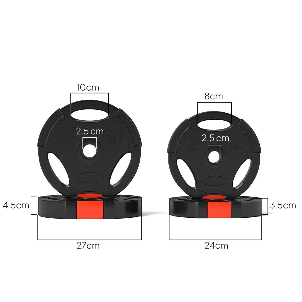 Kit 4 Pesi con 2 Dischi Ø27x4.5 cm da 5 kg e 2 Dischi Ø24x3.5 cm da 2,5 kg in Polipropilene e Sabbia Nero