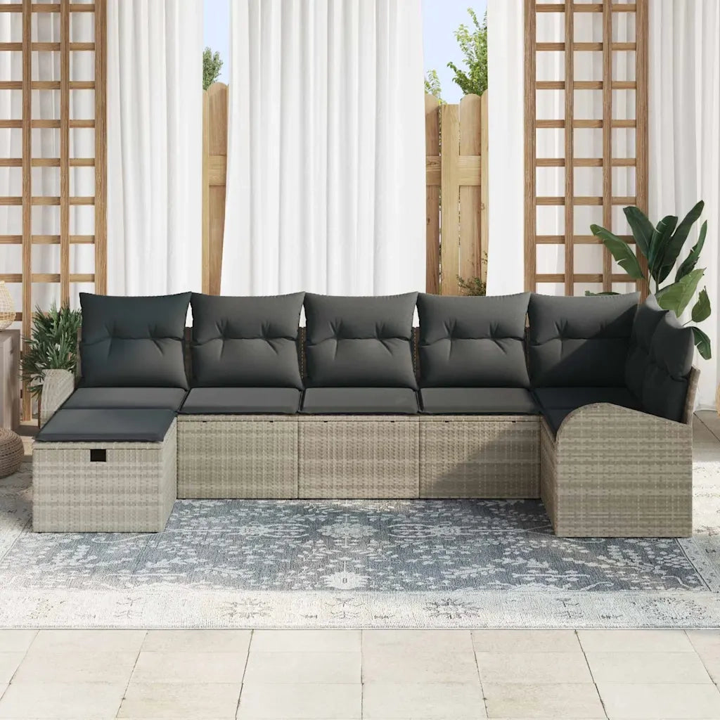 Set di divani con cuscino Grigio chiaro polyrattan