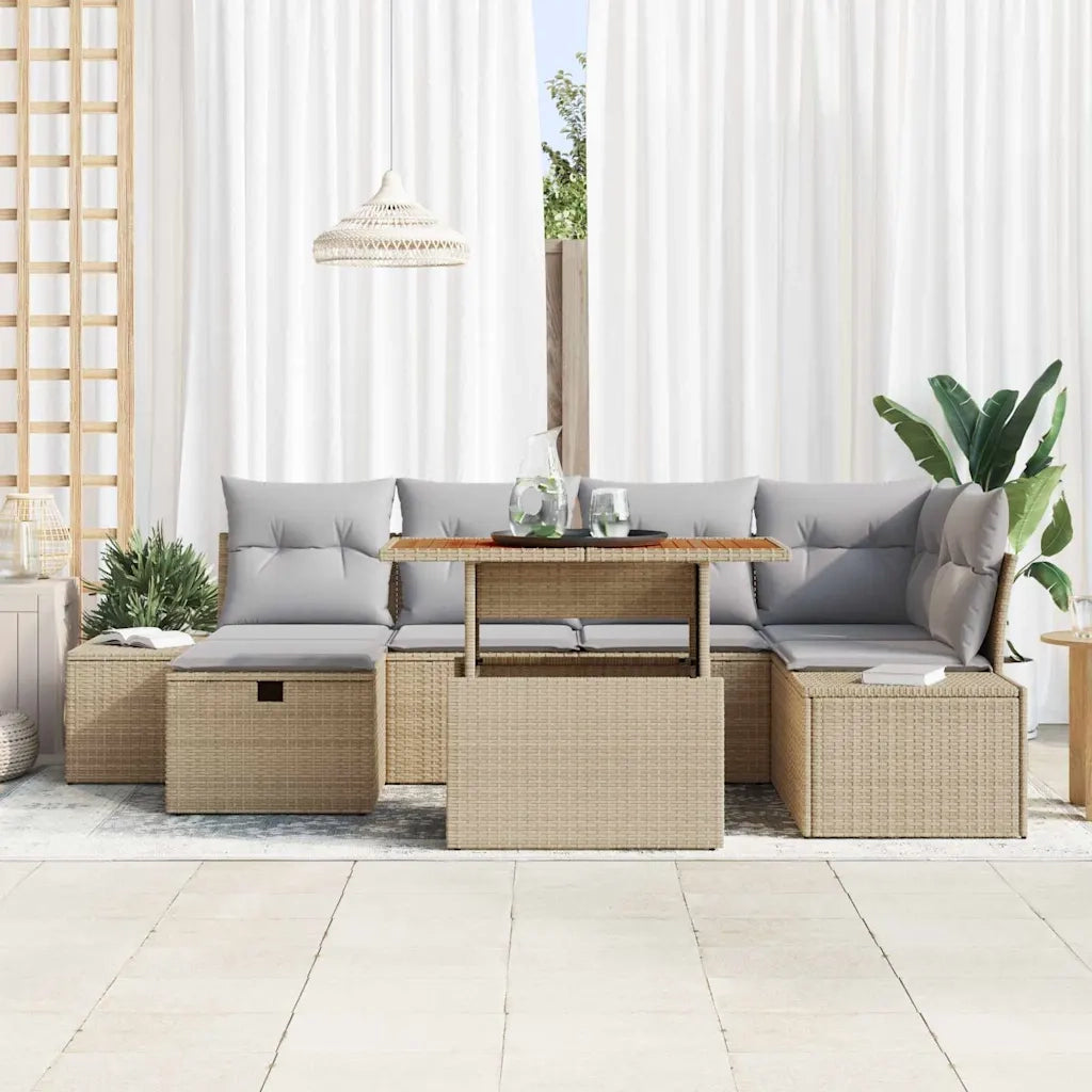 Set Divano da Giardino con cuscino 7 pcs Beige polyrattan