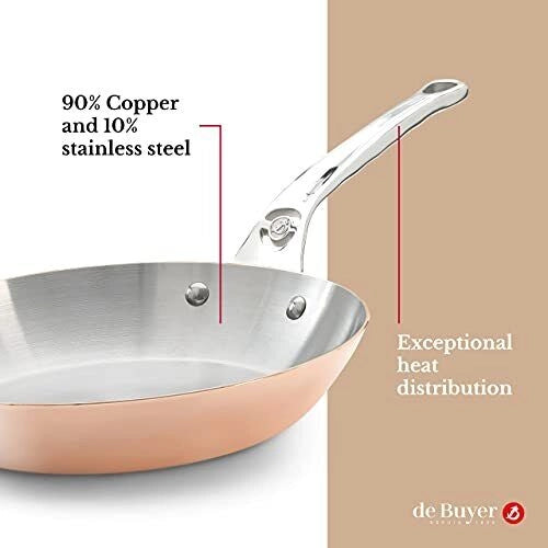 DE BUYER 6224.24 Prima Matera Padella in Rame e Acciaio Inox 24 cm compatibile induzione colore Rame