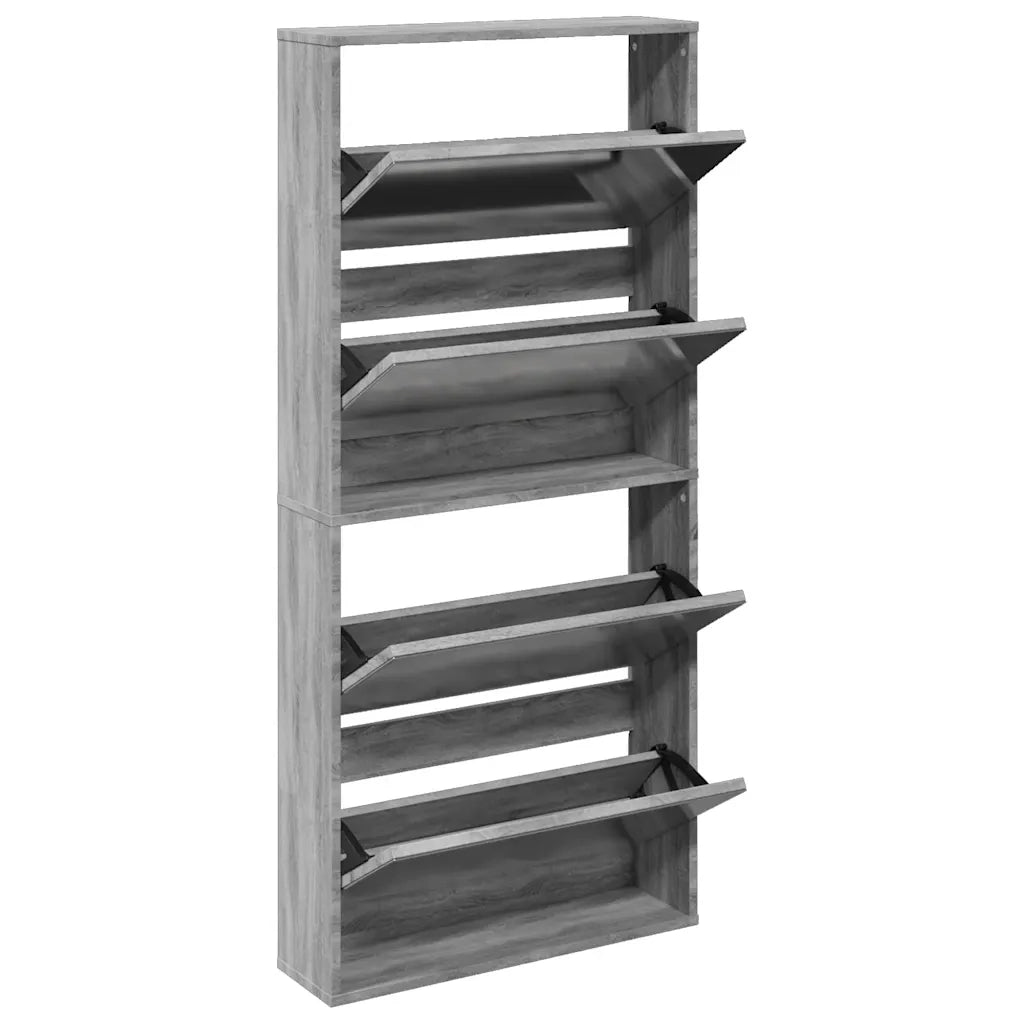 Scarpiera con Specchio a 4 Livelli-Mobile con specchio Grigio Sonoma 63x17x134 cm