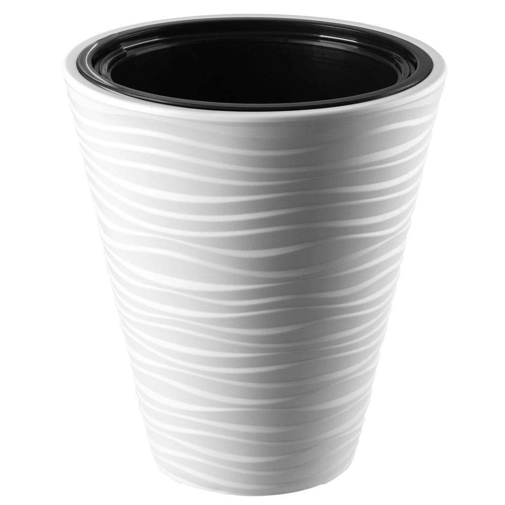 Vaso da fiori KADAX da 40 cm con coperchio e inserto, in plastica bianca.