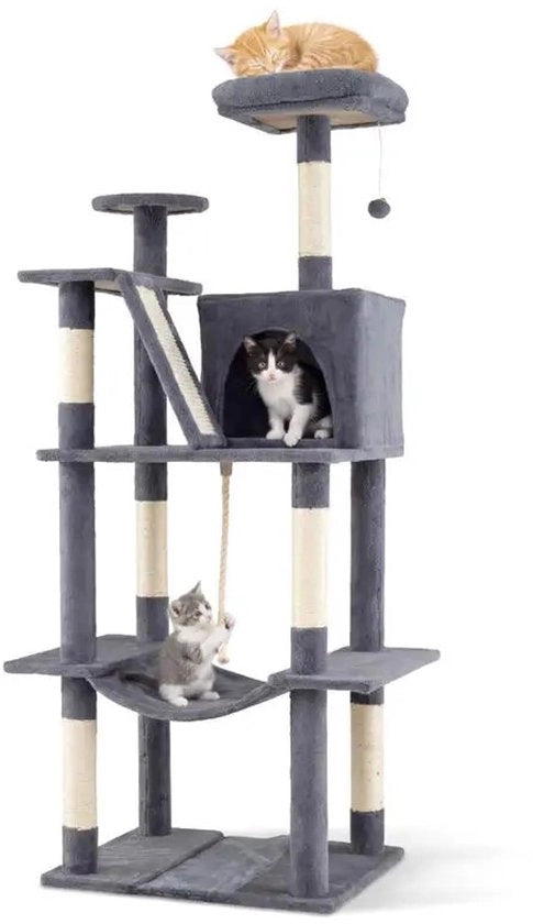 Tende per gatti da interni 158 cm alta con supporto in peluche - grigio