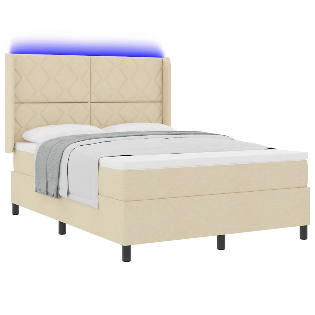 Letto a Sorgente LED con materasso Crema 160 x 200 cm Tessuto