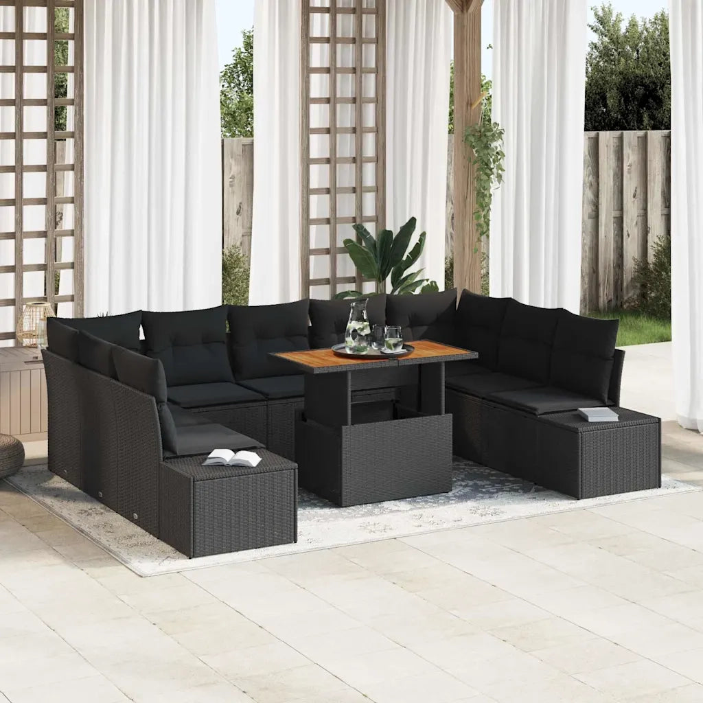 Set da Pranzo per Giardino con cuscino 10 pcs Nero e Marrone 3350009