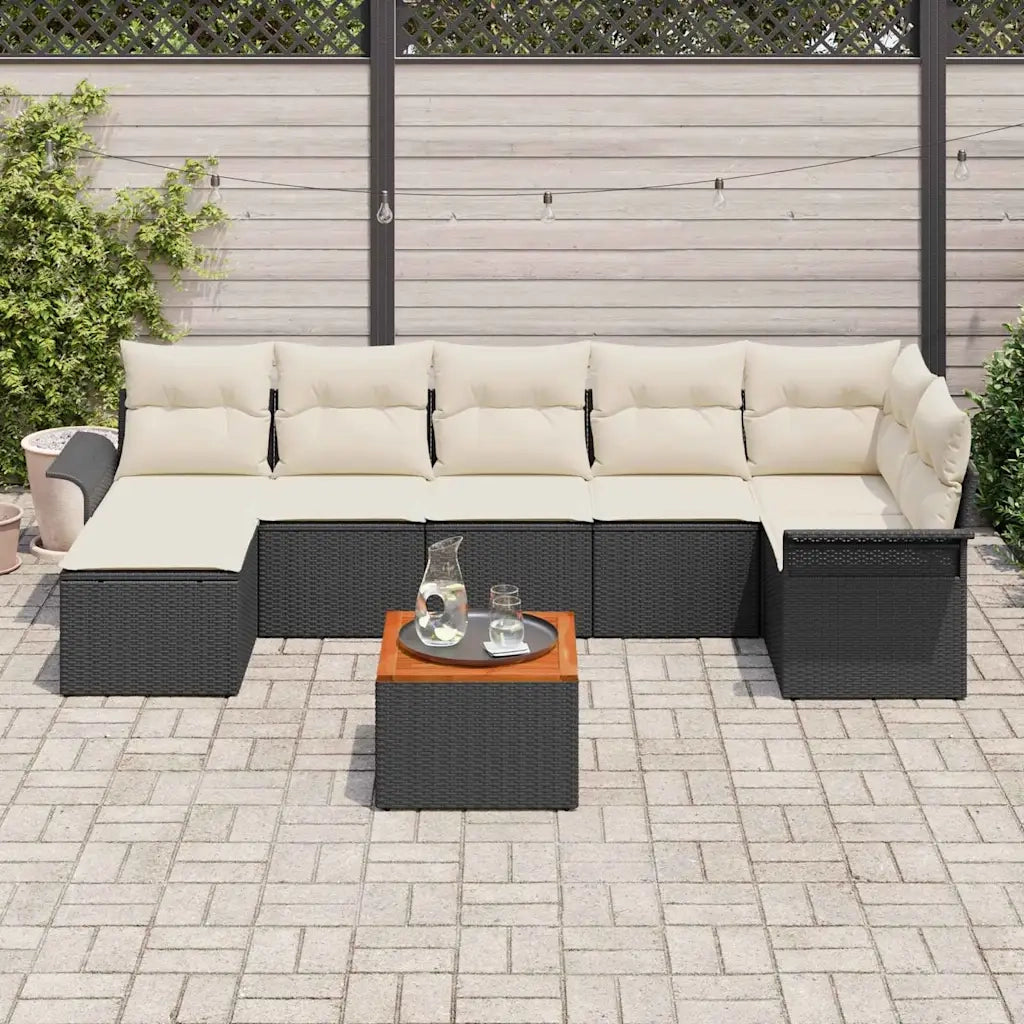 Set Divano da Giardino con cuscino 8 pcs Nero polyrattan