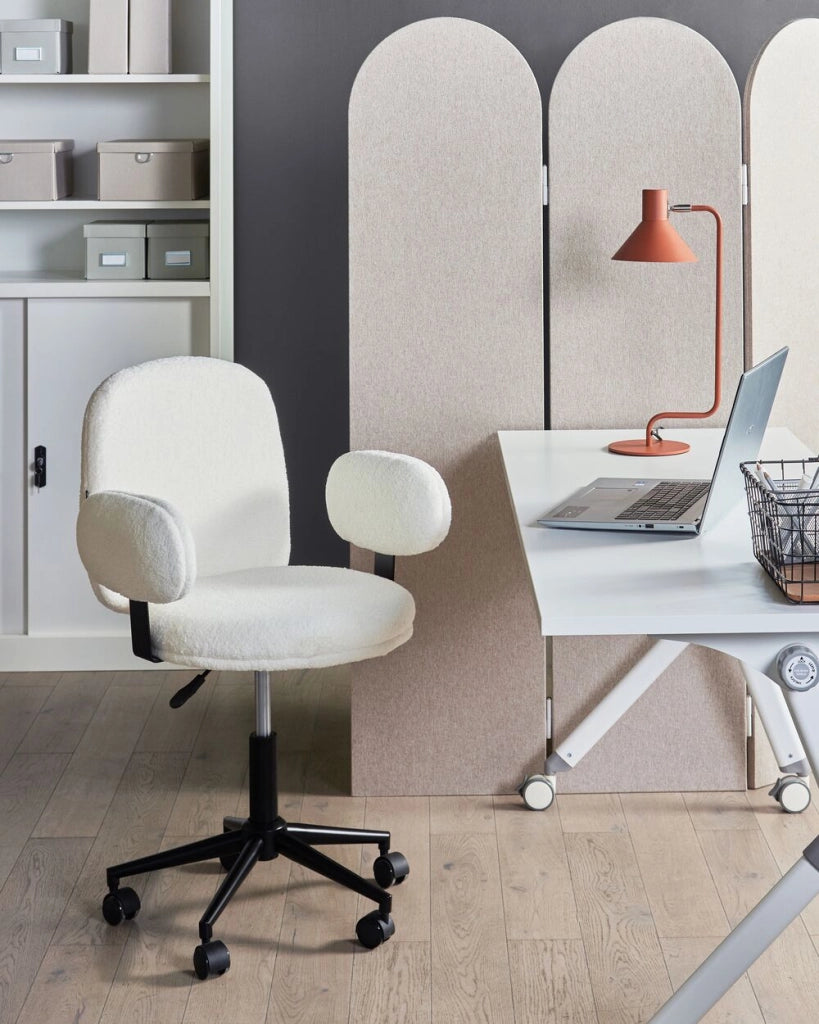 Sedia da scrivania Off White Boucle Base regolabile in altezza Moderna Home Office
