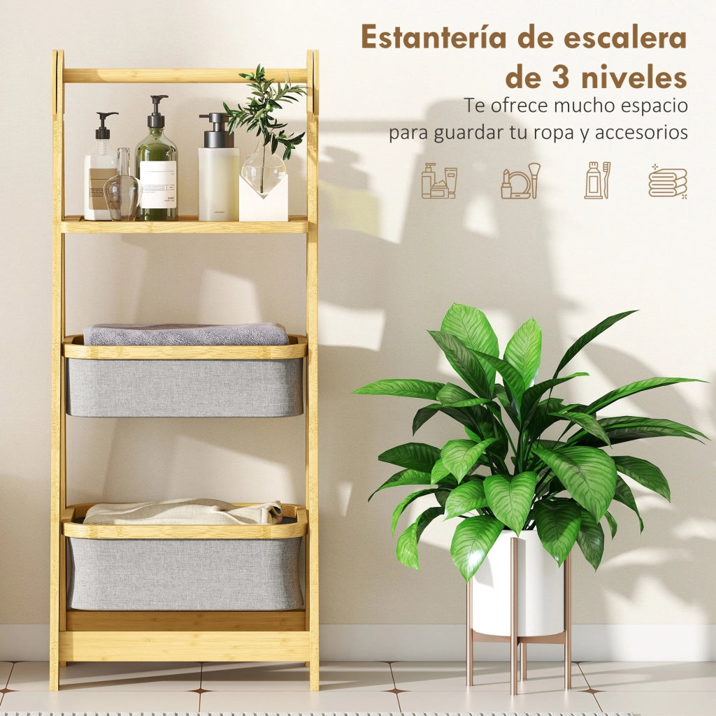 Ripiano Bagno Pieghevole in Bamb¨´ con 2 Cestini ¨C Minimal ¨C Grigio