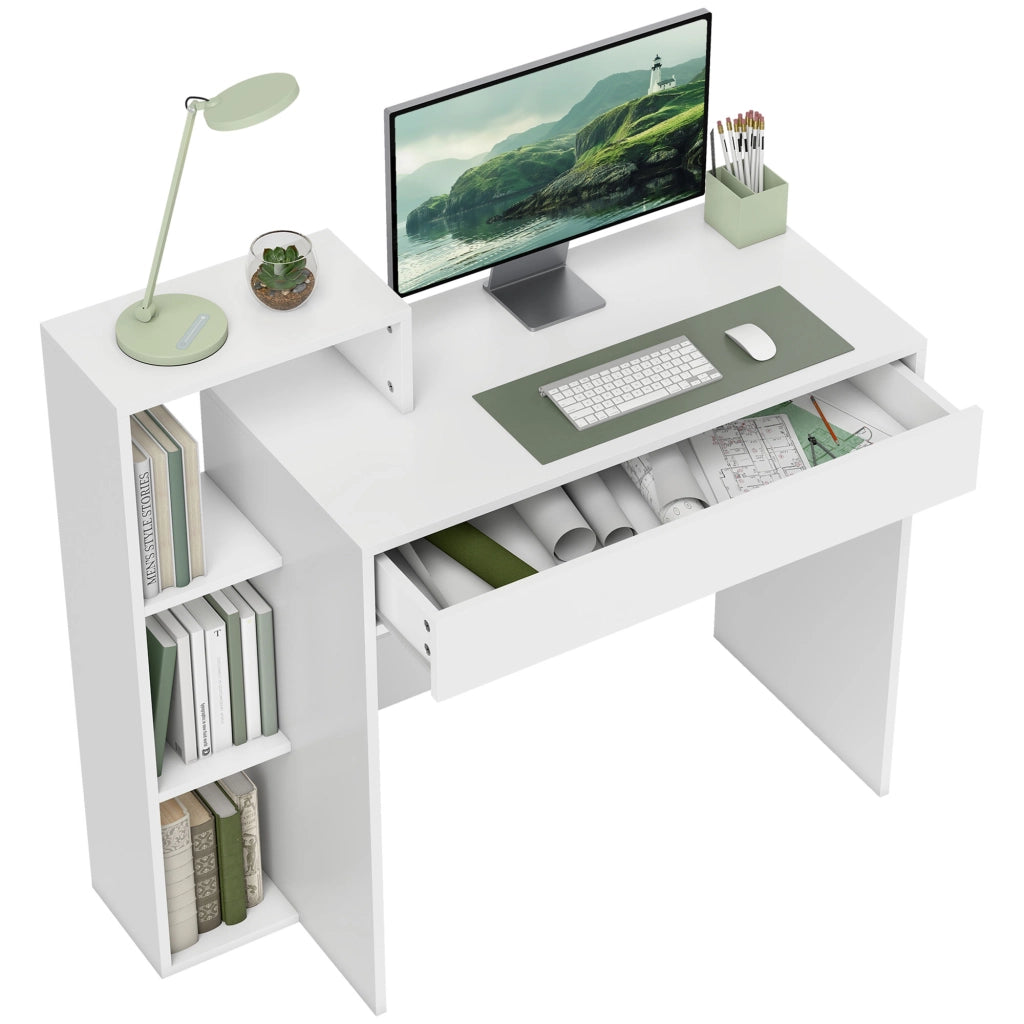 Scrivania PC Moderna con Cassetto e Ripiani Aperti ¨C Minimal ¨C 100x40x90 cm