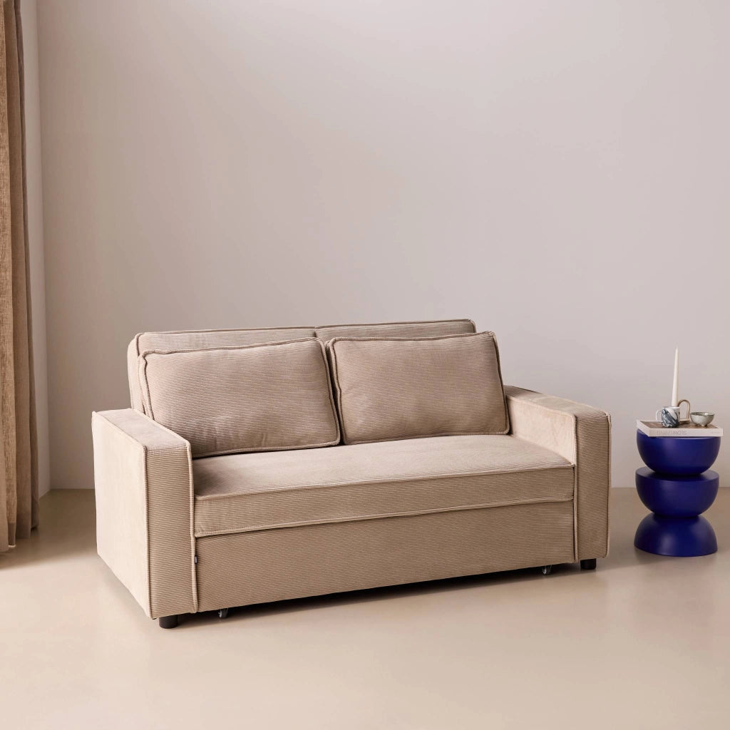 Divano letto in velluto a coste, 2 posti, beige