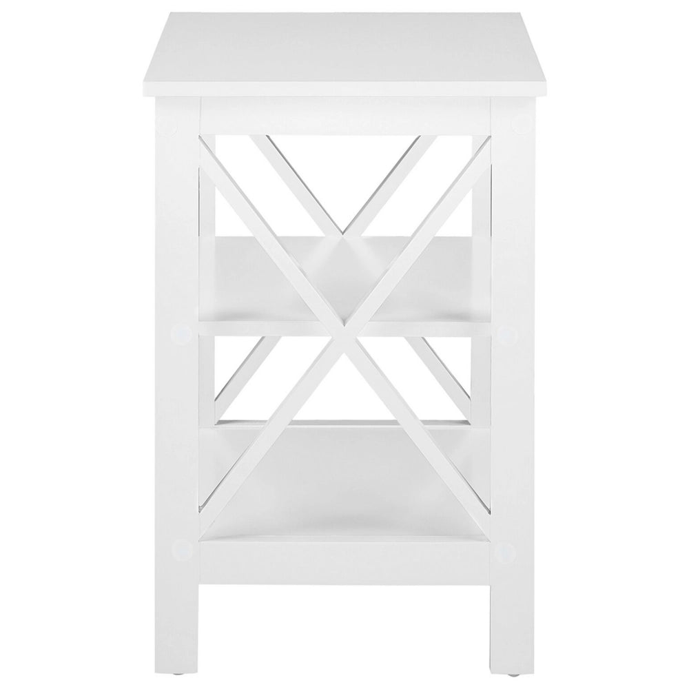 Tavolino bianco 2 ripiani comodino minimalista stile scandinavo