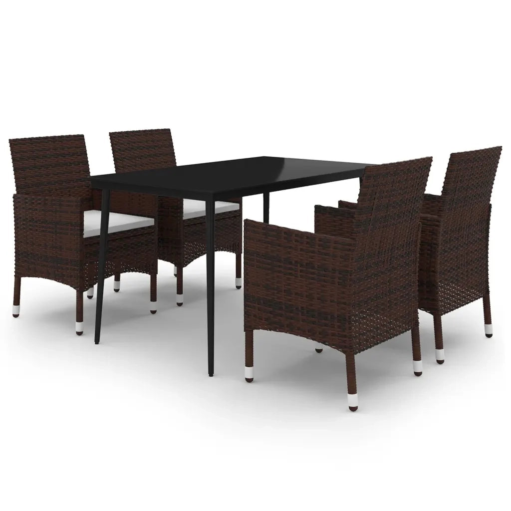 Set da Pranzo per Giardino 5 pz con Cuscini Polyrattan e Vetro 3099723