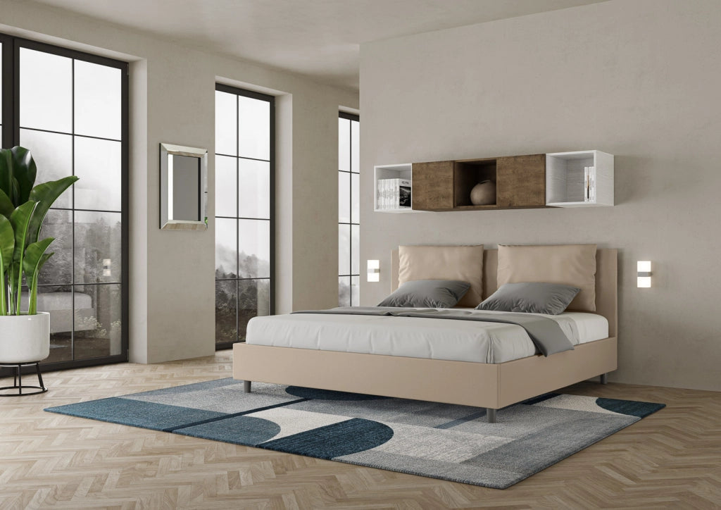BS COM Letto con rete imbottito 180x200 similpelle tortora