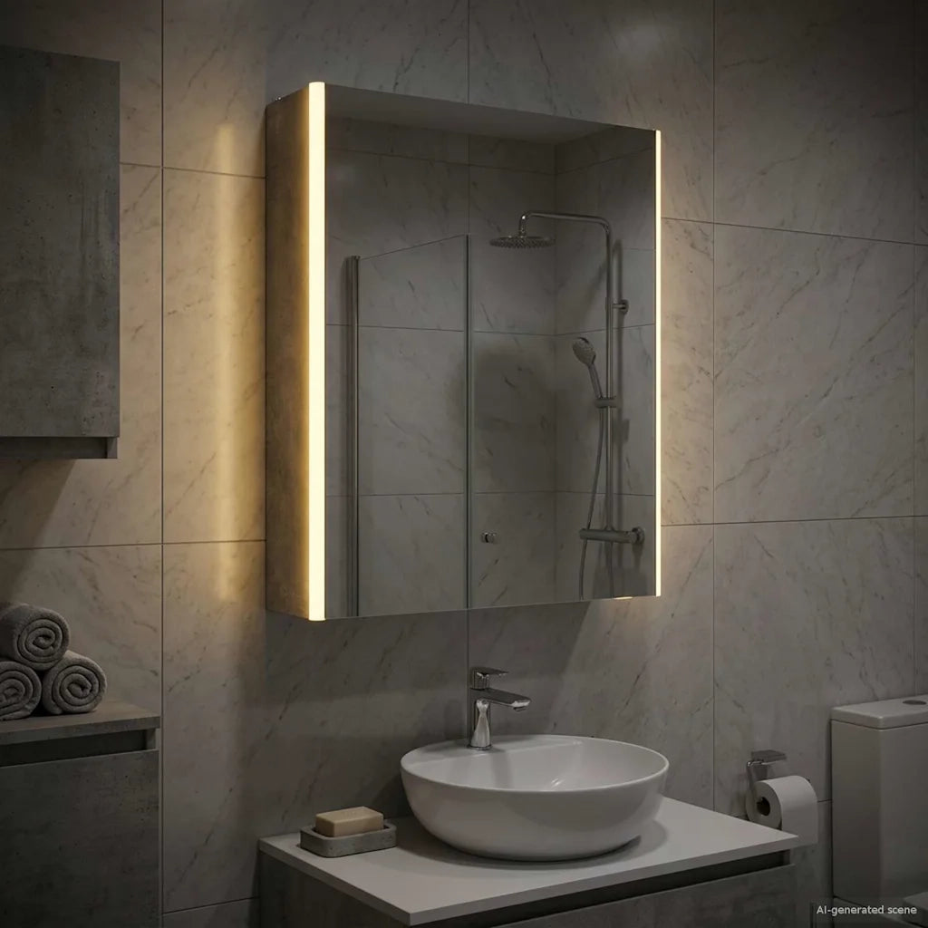 Mobiletto per specchio da bagno Grigio cemento 889234
