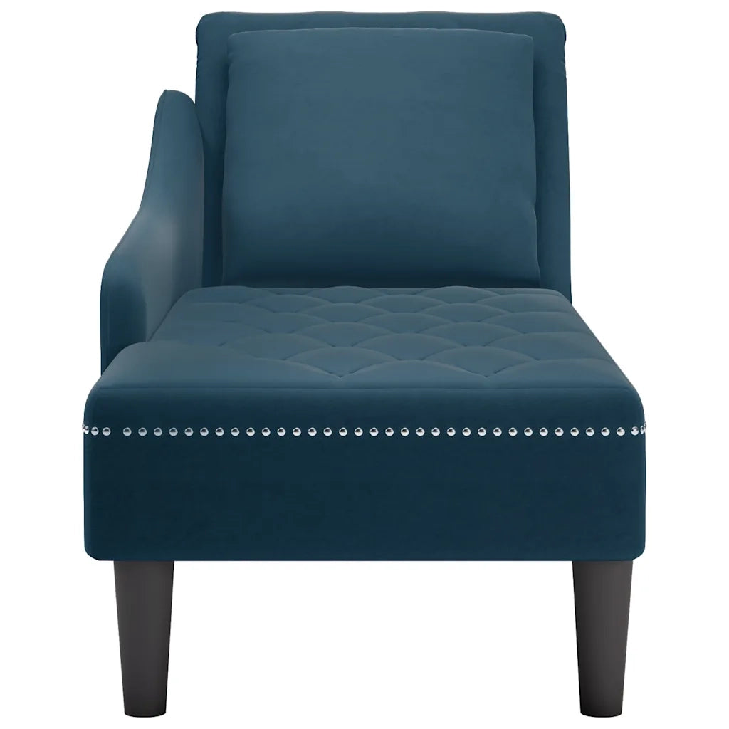 Sdraio con Cuscino e Bracciolo Destro in Velluto Blu 4009771