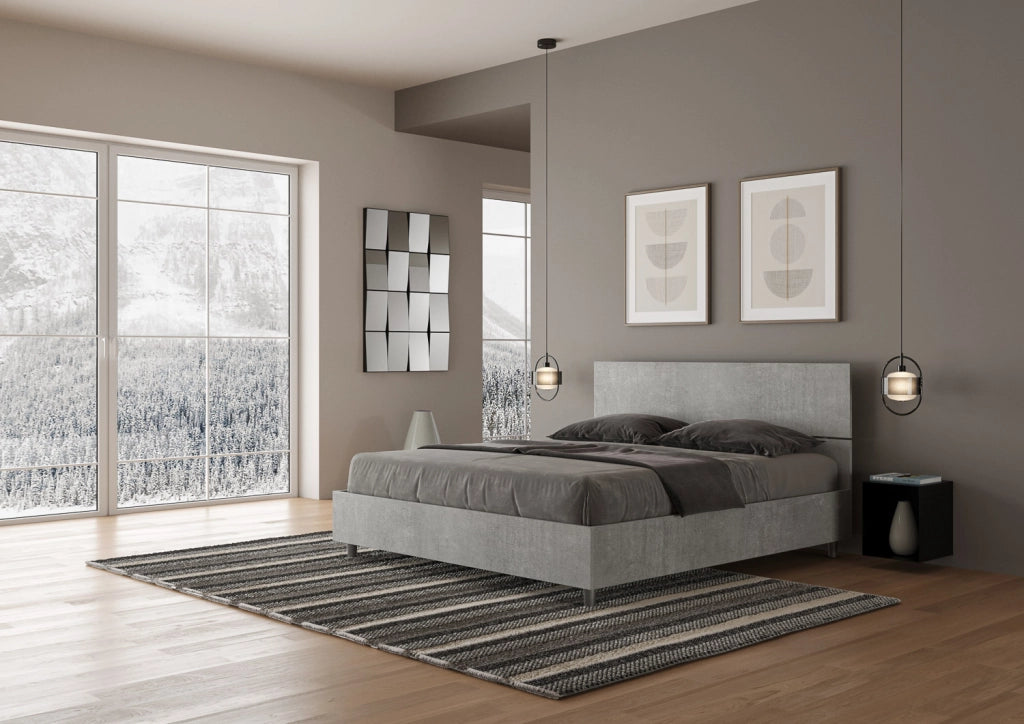 BS COM Letto matrimoniale contenitore 160x200 testata dritta cemento