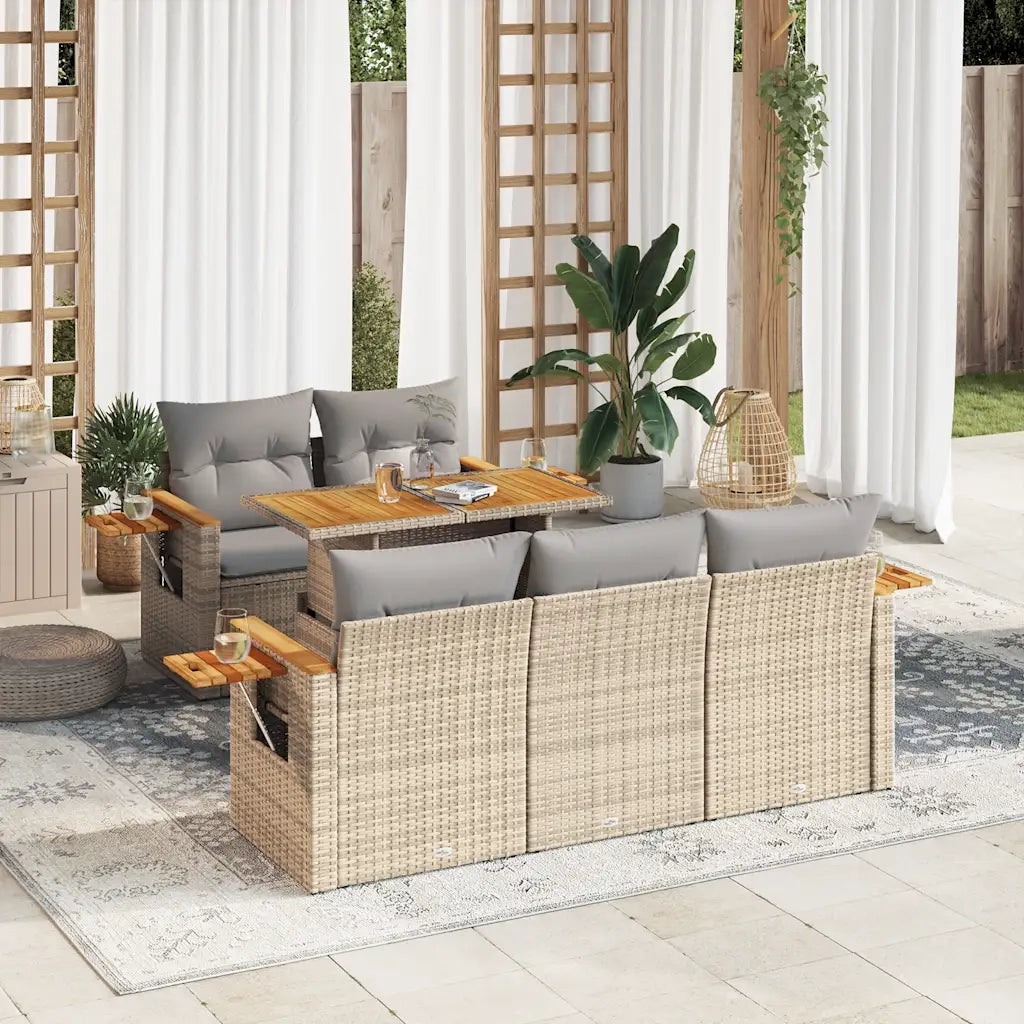Set Divano da Giardino 6 pz con Cuscini Beige Polyrattan Acacia 3327552