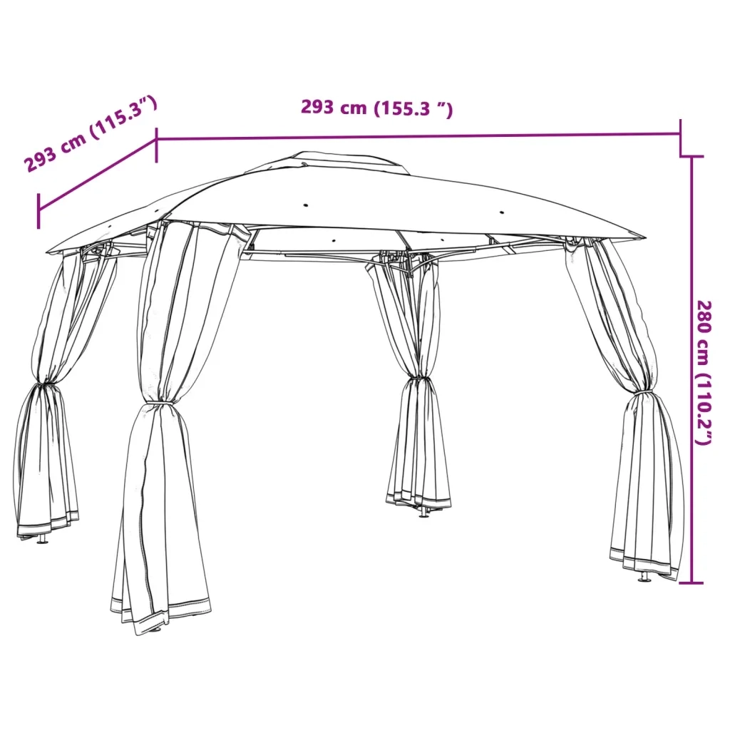 Gazebo con Tetto Doppio e Pareti Rete Crema 2,93x2,93 m Acciaio 368448