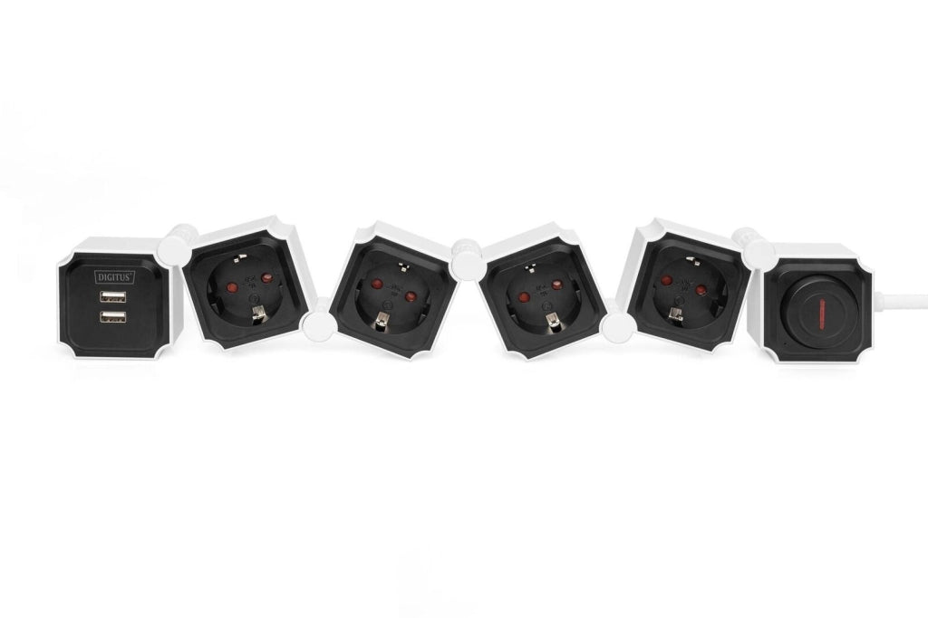 Digitus Presa multipla flessibile da 4 con 2 attacchi USB e interruttori