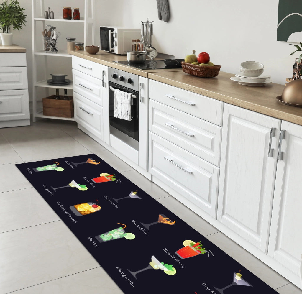 Tappeto Cucina Antiscivolo Made in Italy Passatoia Antimacchia Multiuso Corridoio Soggiorno Lavabile in Lavatrice - 50x100 - Coktail Simple
