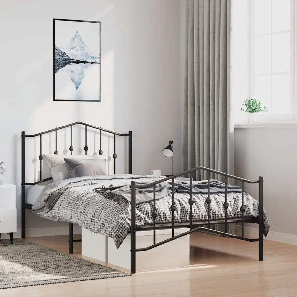 Giroletto con Testiera e Pediera Metallo Nero 100x190 cm 373801