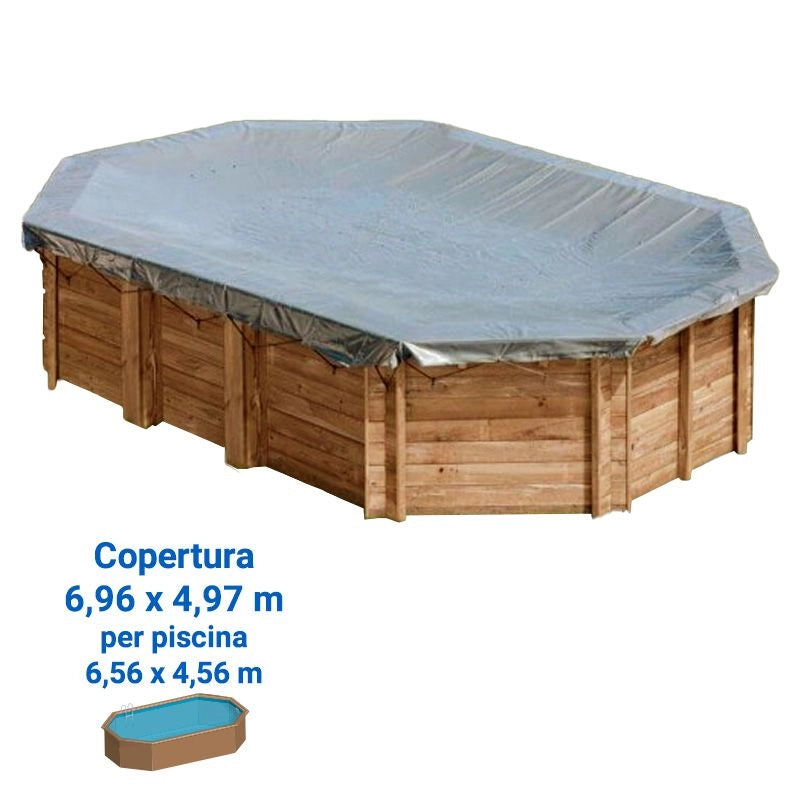 Copertura Invernale in PVC 580 gr/m² per piscine in legno Gre - Copertura Invernale In Pvc 580 Gr/m² Per Piscine In Legno Gre  Copertura Invernale 8,92 X 4,95 M Per Piscina Ottagonale Allungata In Legno Gre 8,52 X Dimensione piscina: 6.56 x 4.56 m