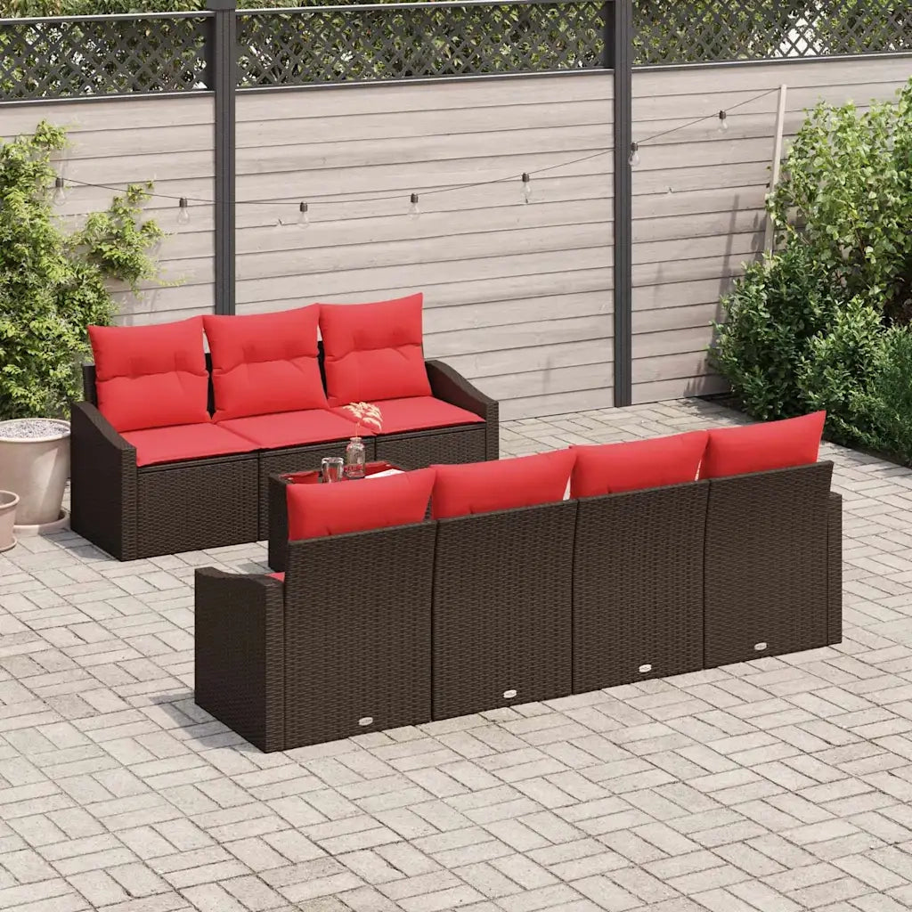Set di divani 8 pz 3-Numero di posti Marrone e Rosso polyrattan 3346634