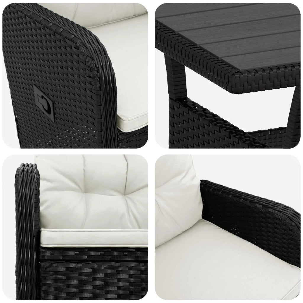 Set da pranzo per esterni 3 pz Nero e Bianco Crema polyrattan 3422258
