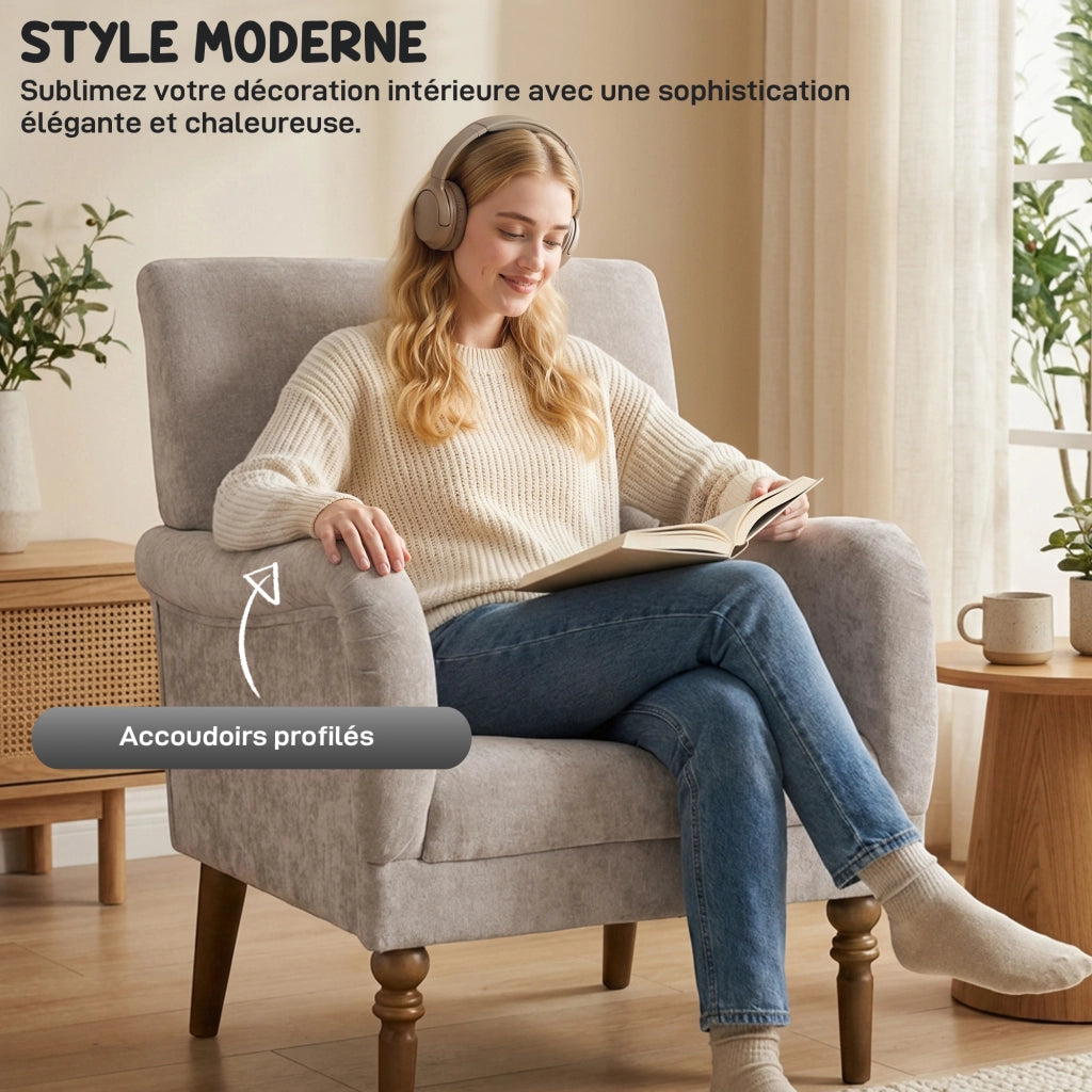 Poltrona ¨C Minimal ¨C Tessuto Grigio, Legno
