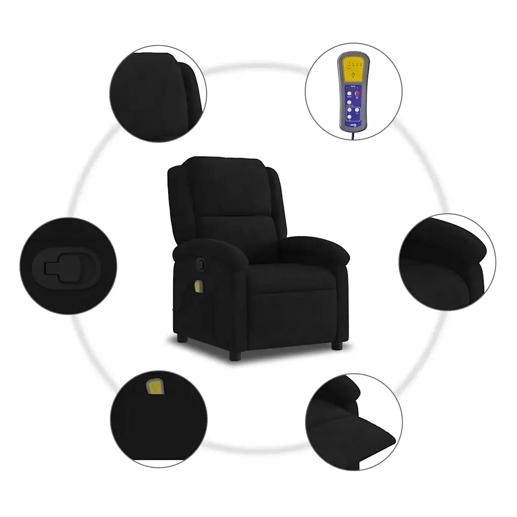 Poltrona Massaggiante | Sedia Relax Reclinabile Nera in Velluto