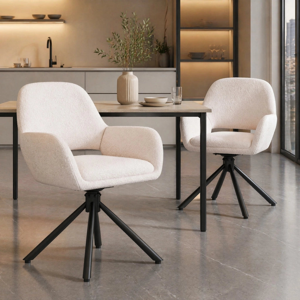 SEDIA Girevole con braccioli Set da 2 pezzi 68x65x51 cm Sherpa Bianco