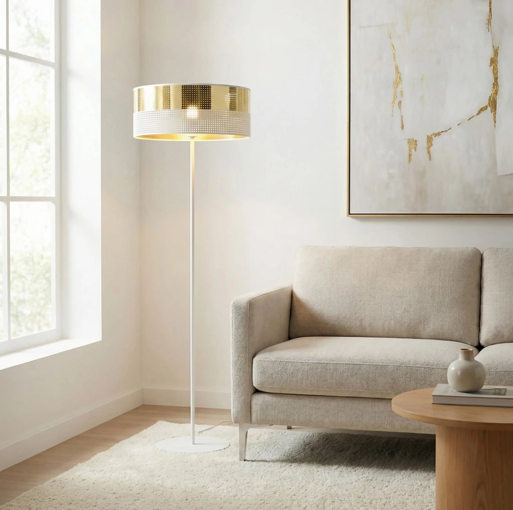Lampada da terra LUX bianco oro perforata 1xE27 Emibig
