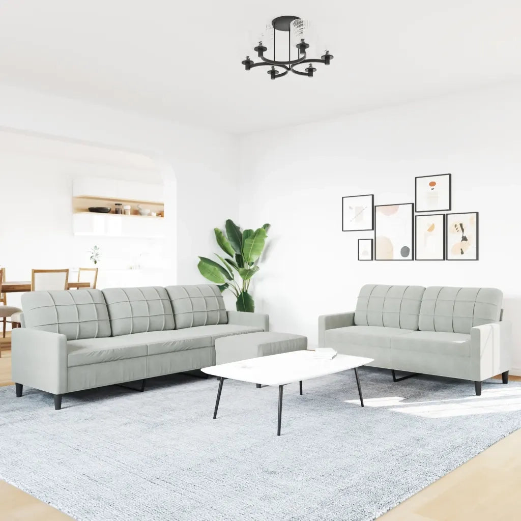 Set di Divani 3 pz con Cuscini Grigio Chiaro in Velluto