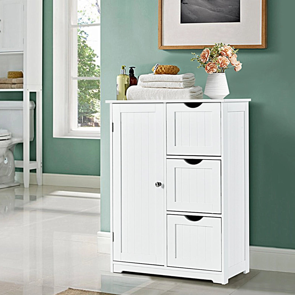 Armadietto di stoccaggio per ufficio con 3 cassetti, Mobile laterale in legno 60x30x81cm Bianco