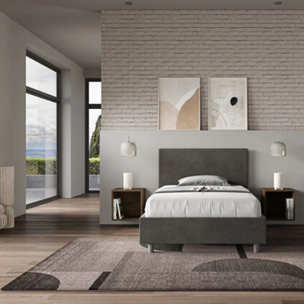 Letto una piazza e mezza contenitore imbottito 120x210 microfibra grigio Adele