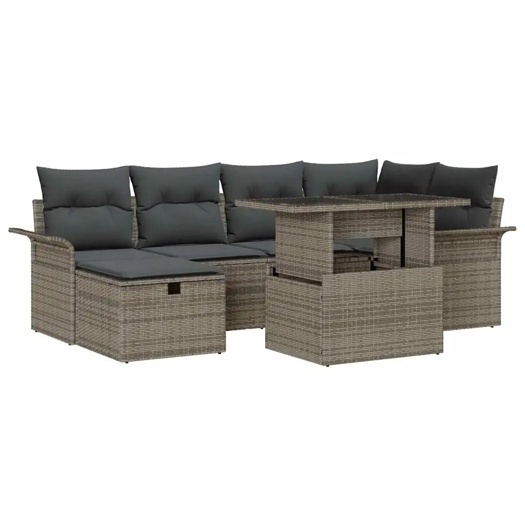 Set Divano da Giardino con cuscino 7 pcs Grigio Poly Rattan 3361008