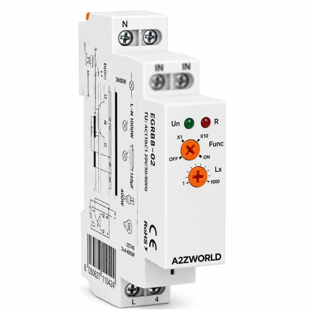 Relè Interruttore Crepuscolare Modulare, 220V 16A, Sensore Luce Esterno Incluso, Regolabile 1-10000 Lux, 1 Modulo Barra DIN