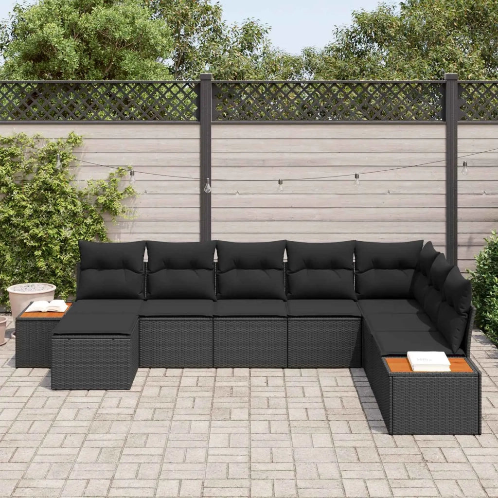 Set Divano da Giardino con cuscino 9 pcs Nero Polyrattan