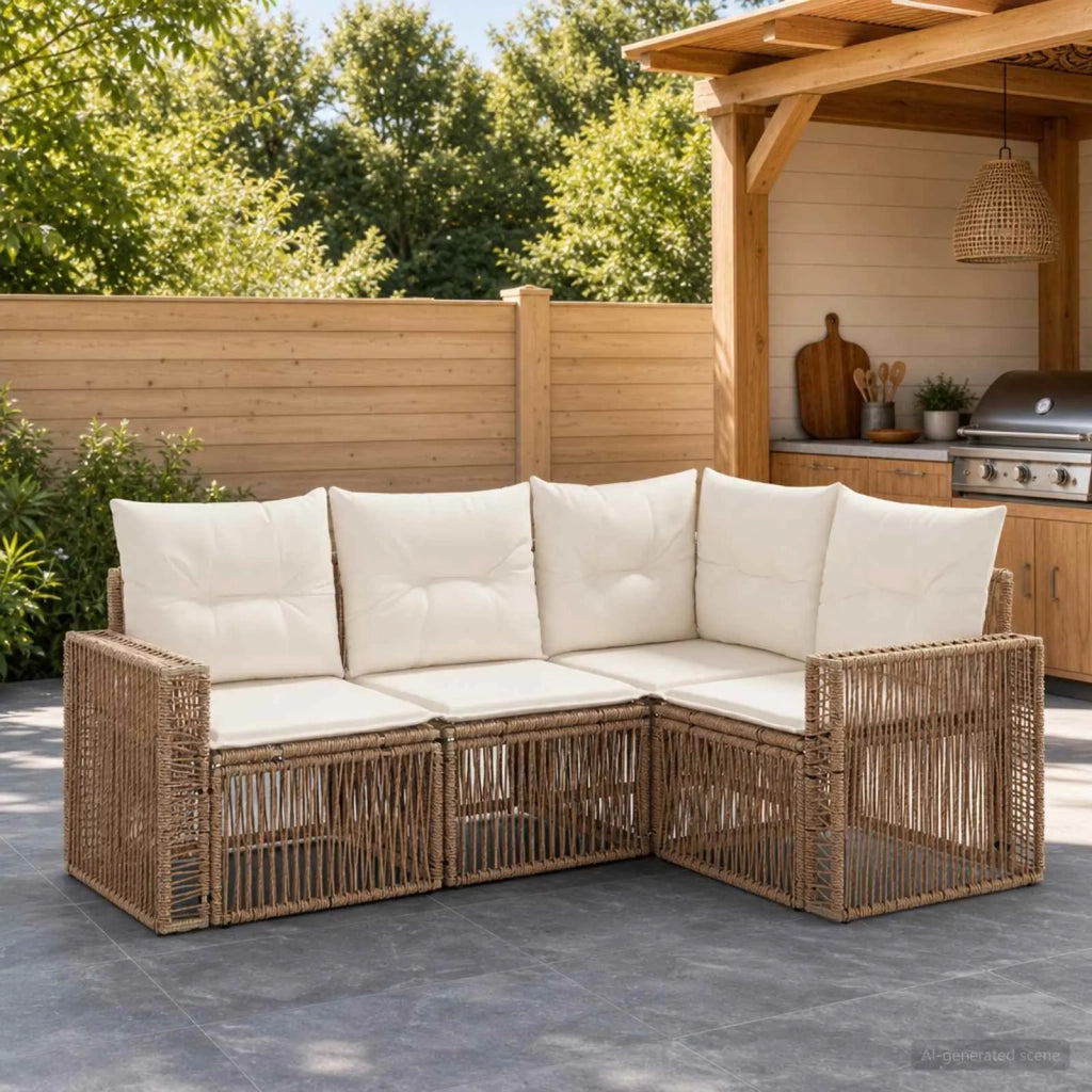 Set Divano da Giardino 4 pz Beige e Bianco Crema polyrattan 3435117